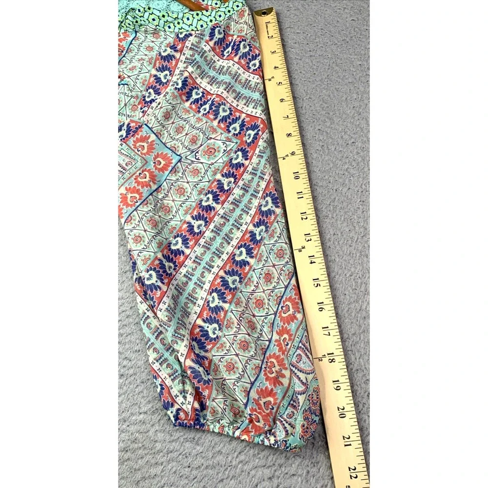 Anthropologie Fig and Flower Blouse Womens Size Medium Teal Multicolor Sheer - Picture 4 of 12